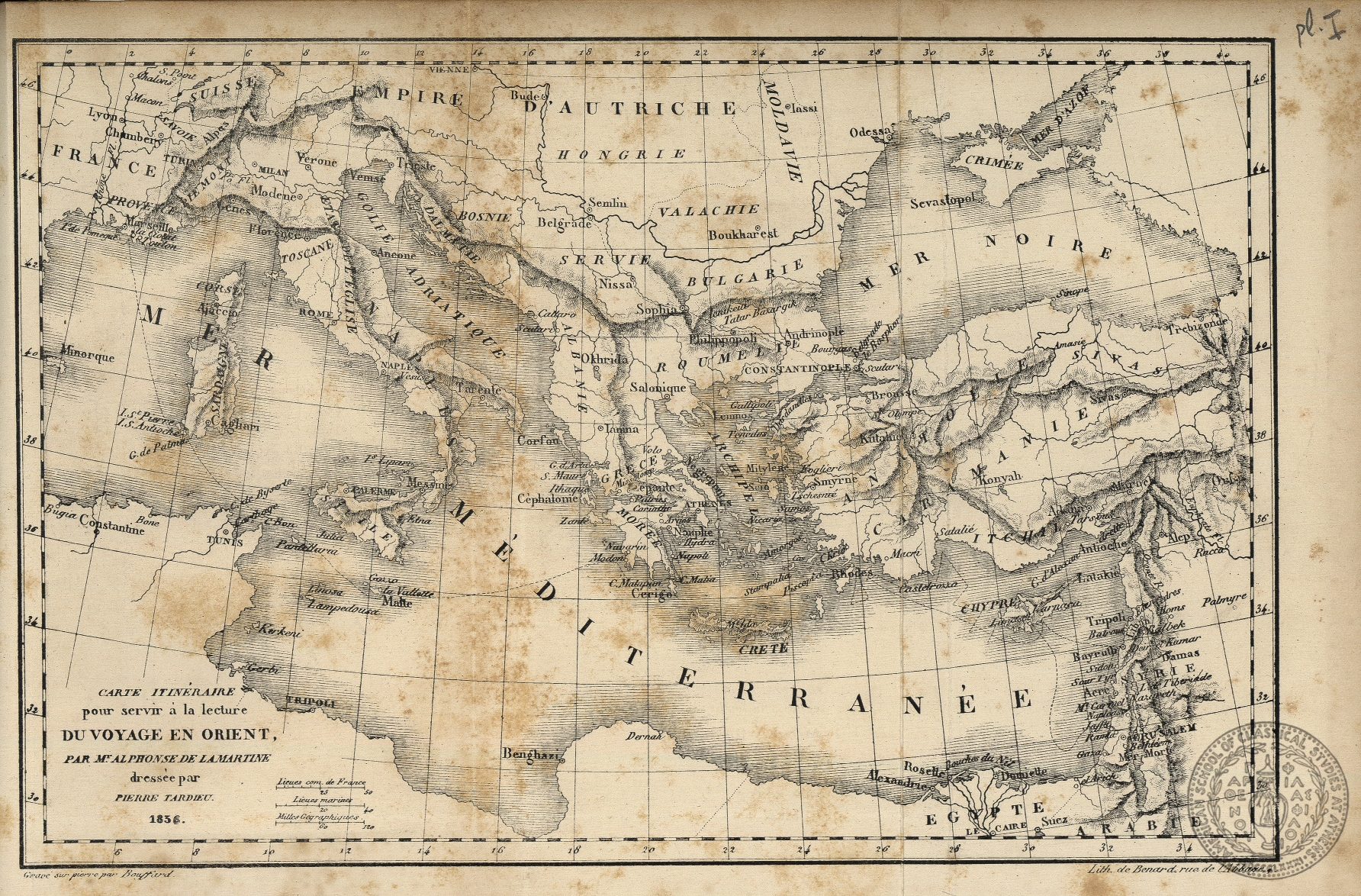 Carte itineraire pour servir a la lecture du Voyage en Orient par M. Alphonse de Lamartine